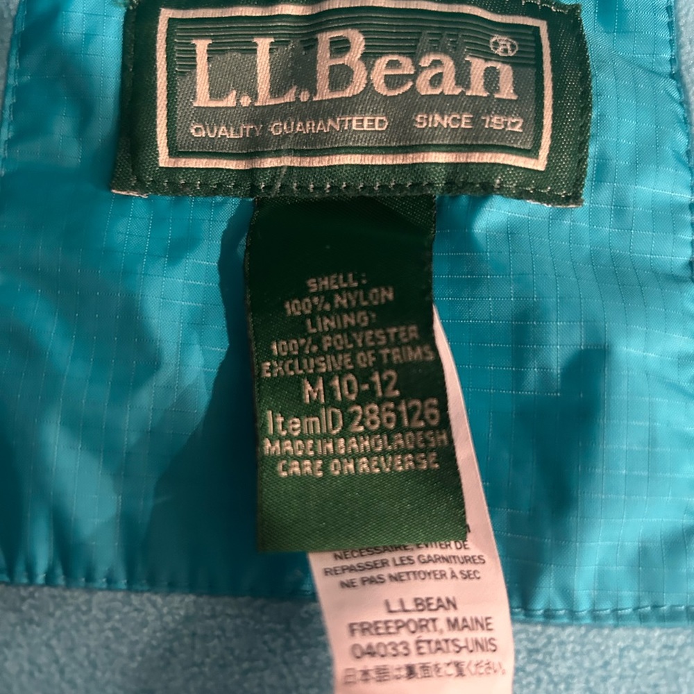 L.L. Bean girls rain jacket size medium 10-12